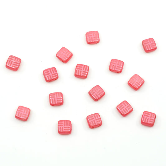 OUTLET 5 grams 2-Holes Pressed Tile Beads, White Pink Lines FRESCA (02010-PINK-lines), Glass, Czech Republic