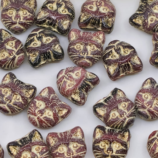 OUTLET 10 grams Cat Muzzle Beads, 13 x 13 mm, Purple Beige (purple-beige), Glass, Czech Republic