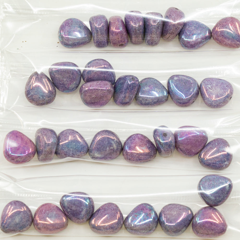 OUTLET 10 grams Pressed Beads, 9 x 8 mm, Chalk White Luster Violet Full Coated (03000-14496), Glass, Czech Republic