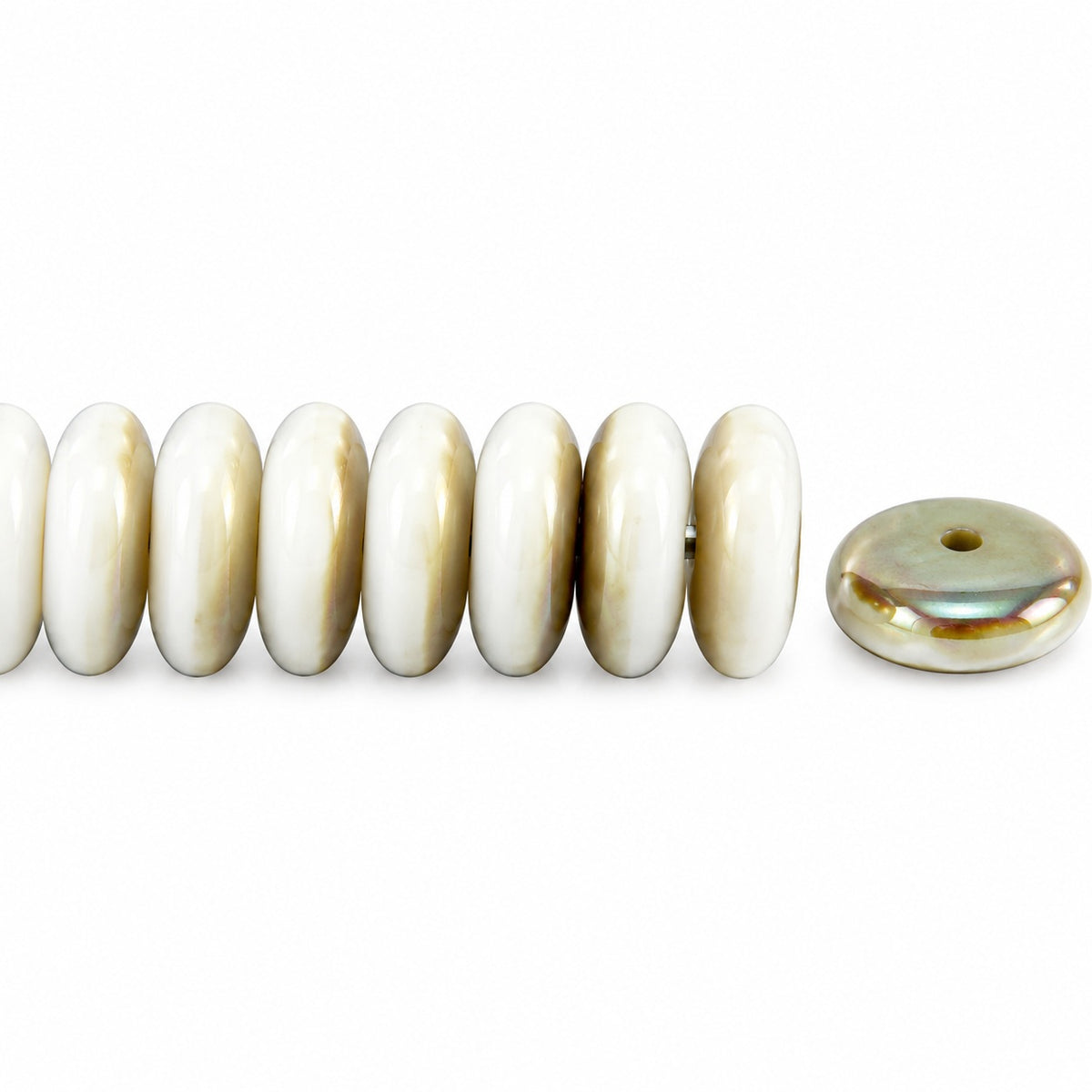 Space Disk Beads, Chalk White Crystal Bronze Capri (03000-22601), Glass, Czech Republic