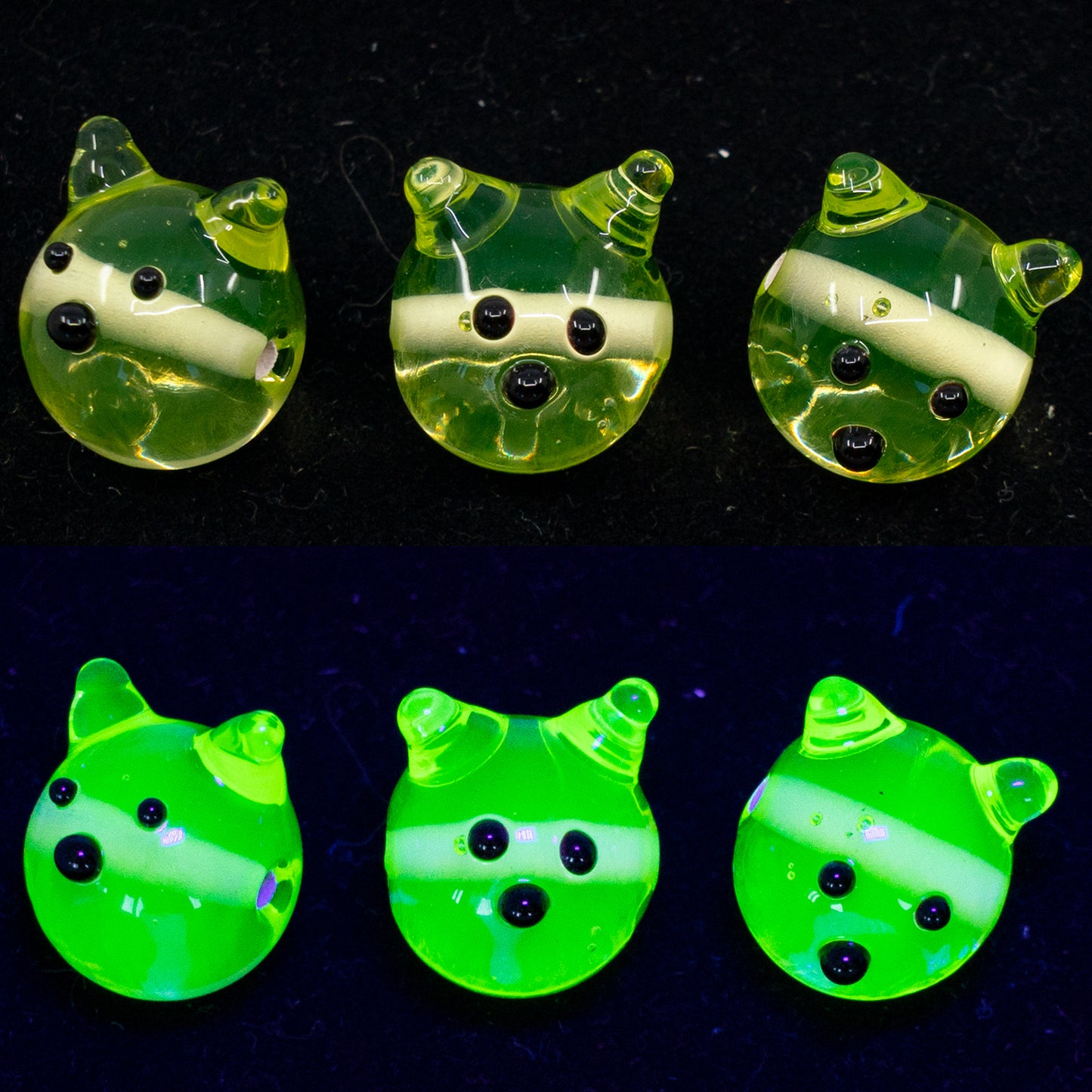 OUTLET 10 grams Lampwork Round Beads, 12 x 12 mm, Transparent Yellow Cat (8013-cat), Glass, Czech Republic
