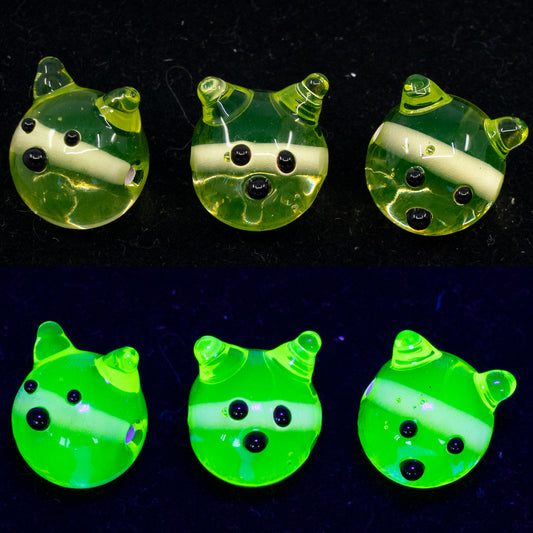 OUTLET 10 grams Lampwork Round Beads, 12 x 12 mm, Transparent Yellow Cat (8013-cat), Glass, Czech Republic