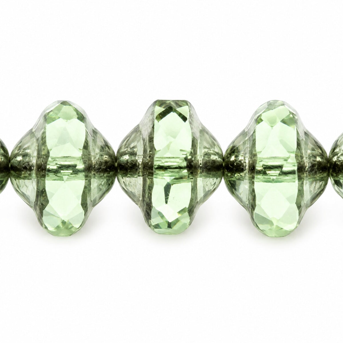 Faceted Special Cut Beads Ufo, Transparent Green Platin (50510-13702), Glass, Czech Republic