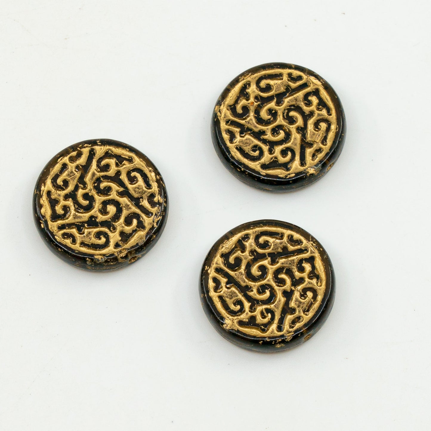 奥特莱斯 10克圆形硬币，饰有压花珠，20 x 20毫米，透明棕金色内衬（10090-54302），玻璃，捷克共和国