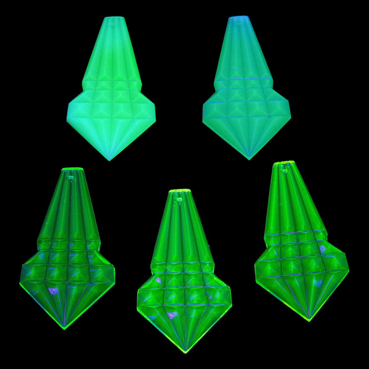 1 pc Uranium Chandelier Trimming Pyramid Cut Prism Pendant (approx. 63x32mm), Light Green, Hand Cut and Polished Glass, Czech Republic, OUTLET