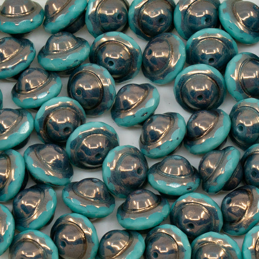 OUTLET 10g Faceted Special Cut Beads, 8 x 10 mm, Turquise Bronze (63120-14415), Glass, Czech Republic