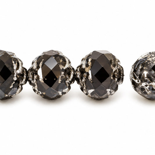 Faceted Fire Polished Beads Special Cut, Black Picasso (23980-43400), Glass, Czech Republic