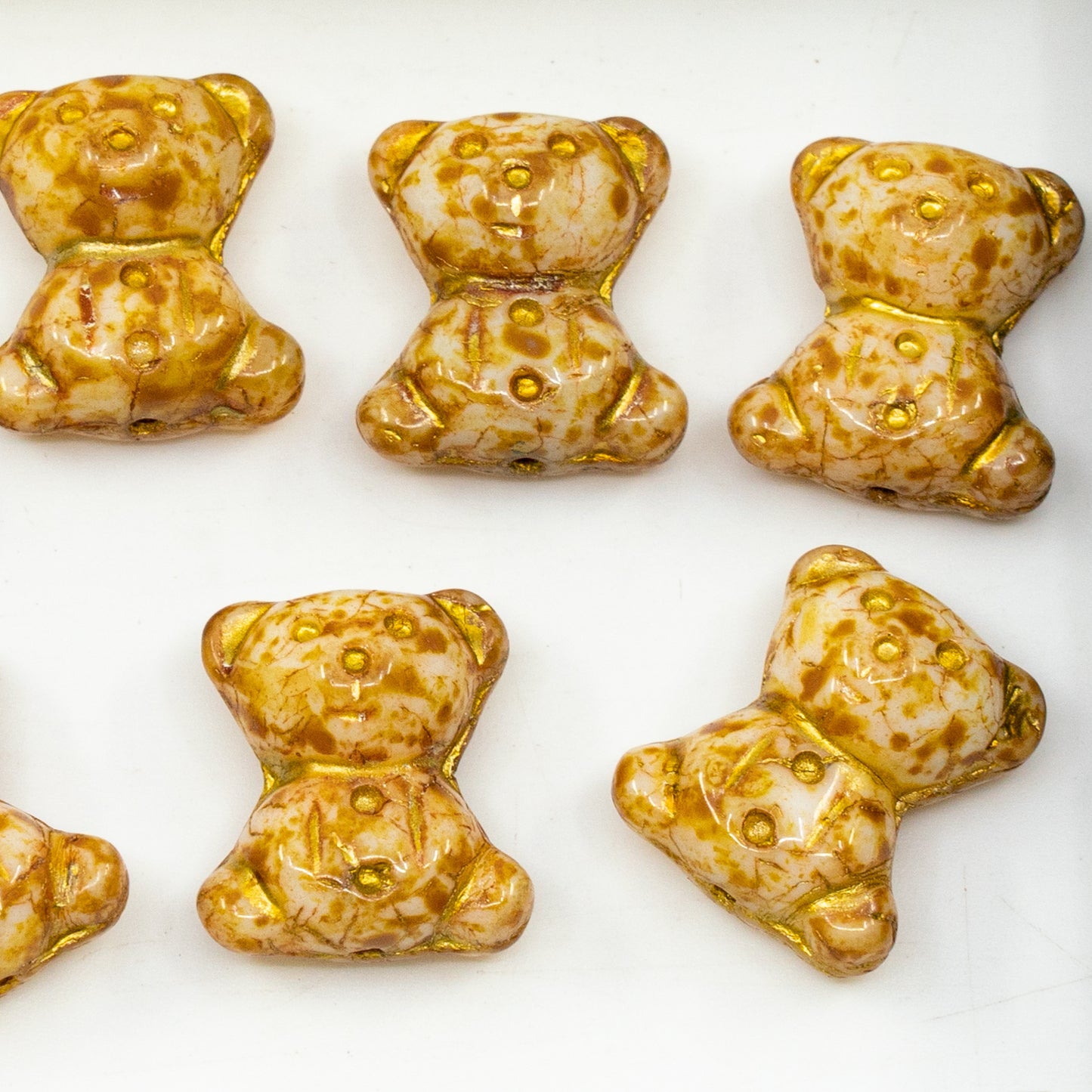 OUTLET 250 grams Cute Bear Beads, 20 x 9 mm, White Travertin Gold Lined (02010-86800-54302), Glass, Czech Republic