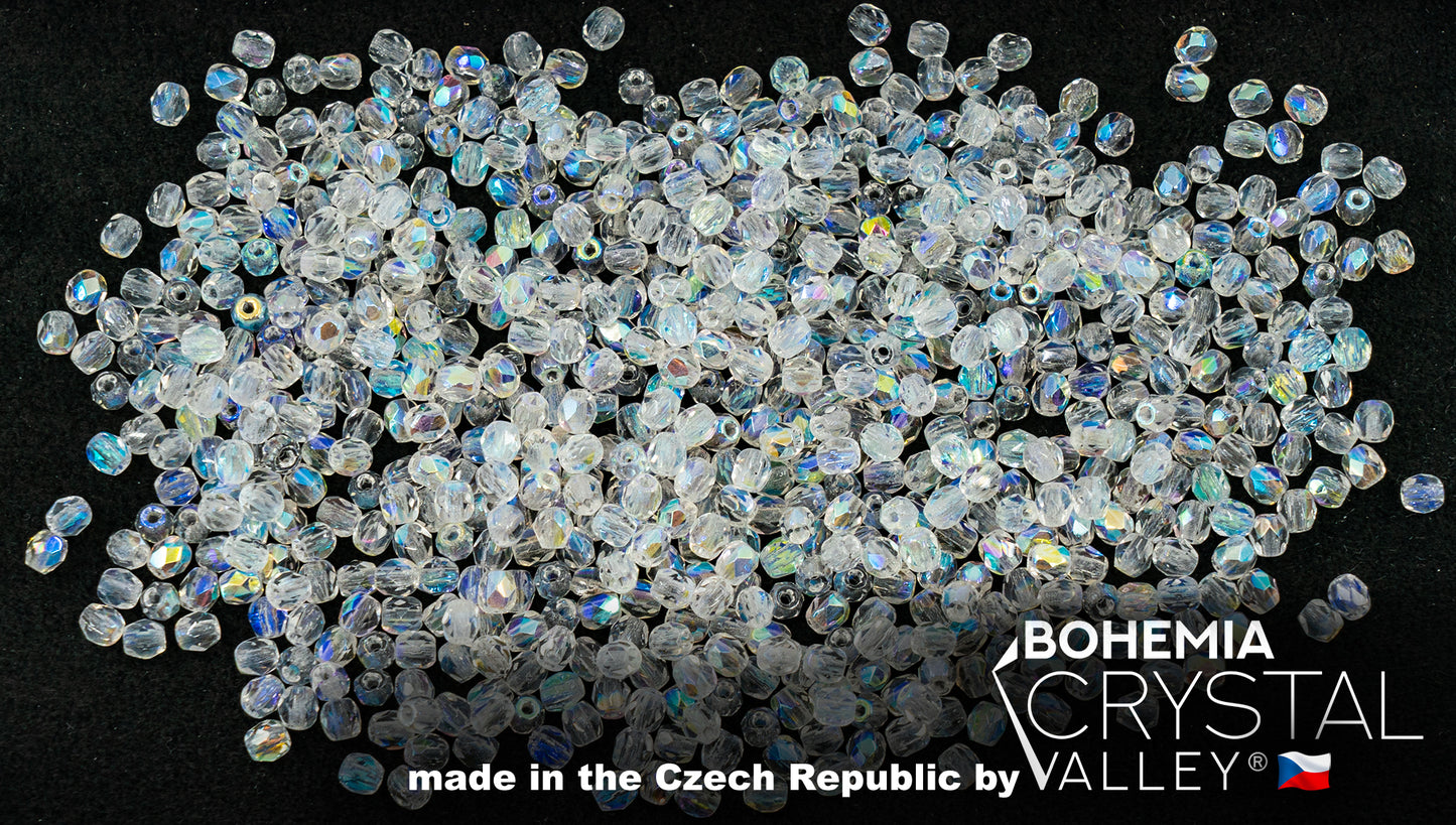Faceted Fire Polished Pressed Czech Glass Beads, Crystal AB 00030-28701