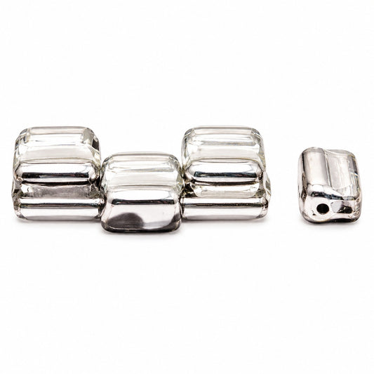 Silky 2-Hole Square Beads, Crystal Crystal Silver Half Coating (00030-27001), Glass, Czech Republic