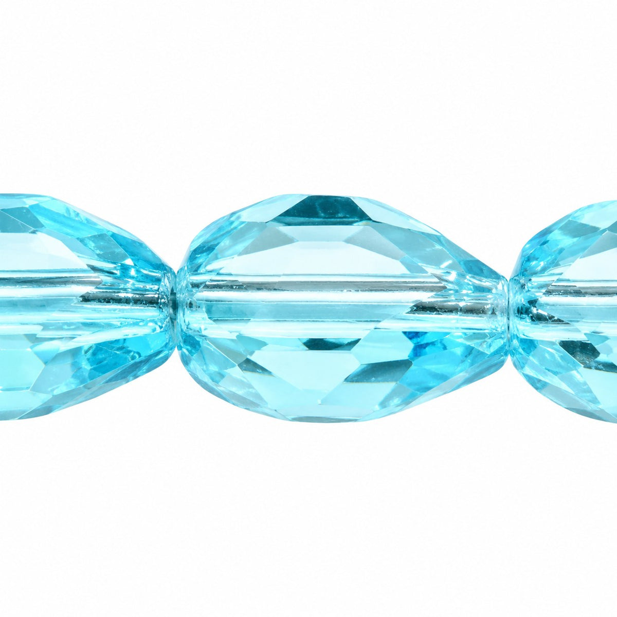 Fire Polished Faceted Teardrop Beads, Transparent Aqua (60000), Glass, Czech Republic