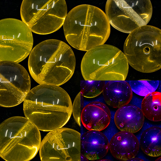 OUTLET 10 grams Round Druck Beads, 16 x 16 mm, Yellow Cd (yellow-Cd), Glass, Czech Republic