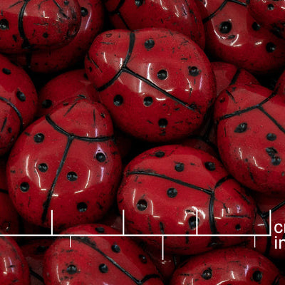 OUTLET 10 克 压制珠子 瓢虫，20 x 16 毫米，不透明红色 46449 (93200-46449)，玻璃，捷克共和国