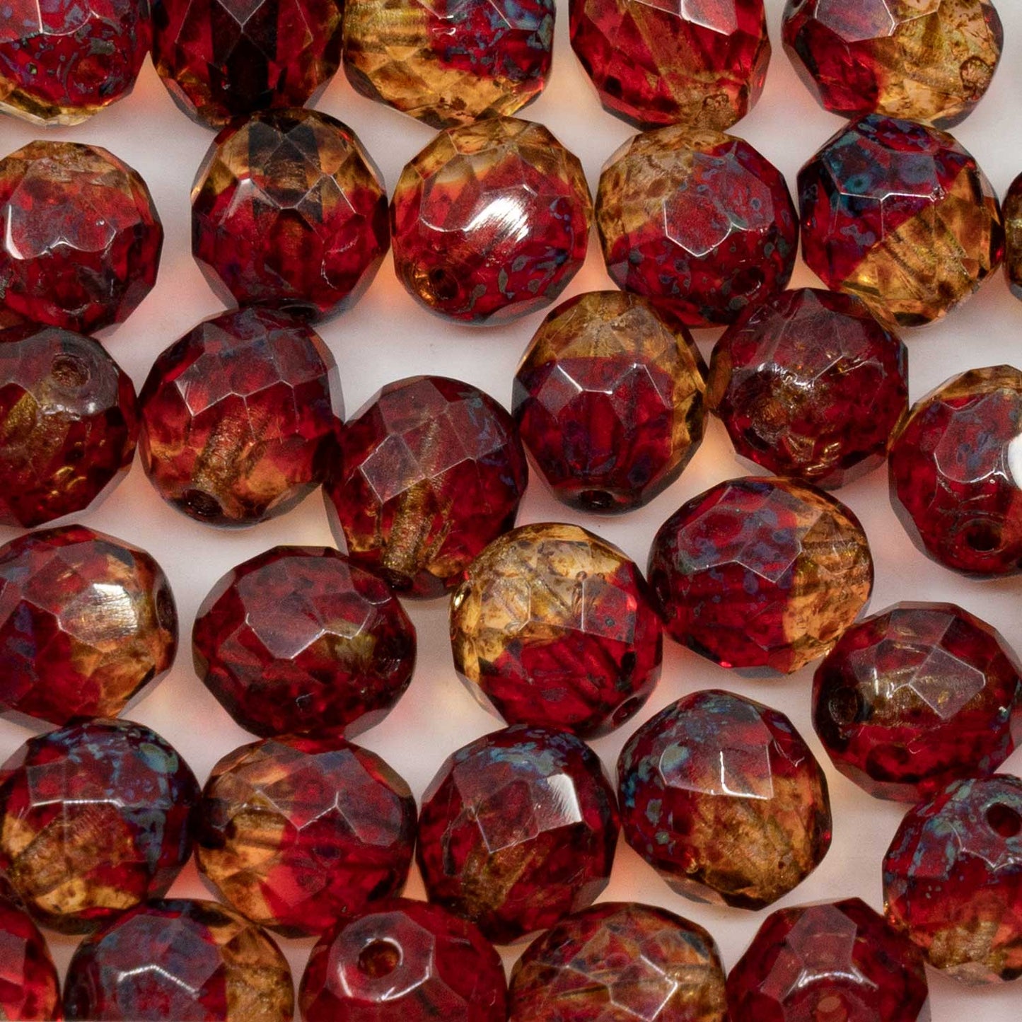 OUTLET 250g Faceted Fire Polished Round Beads, 10 x 10 mm, 90081 Travertin (90081-86800), Glass, Czech Republic