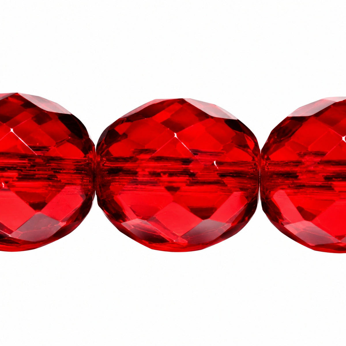 Faceted Round Fire Polished Beads, Transparent Red (90100), Glass, Czech Republic