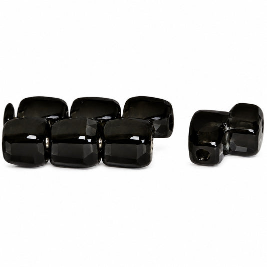 2-Hole Pressed Beads, Black (23980), Glass, Czech Republic
