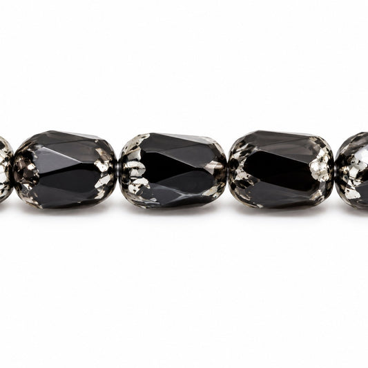 Faceted Fire Polished Beads Special Cut, Black Picasso (23980-43400), Glass, Czech Republic