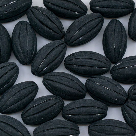 OUTLET 10 grams Oval Melon Pressed Beads, 18 x 11 mm, Gray Matte (40040-84100), Glass, Czech Republic