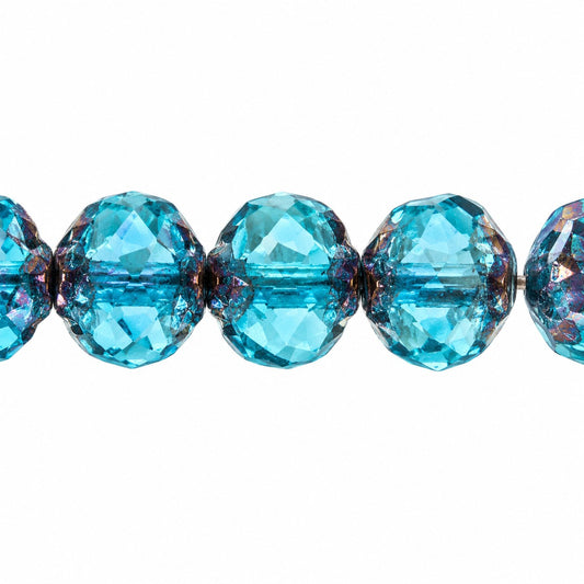 Faceted Fire Polished Beads Special Cut, Transparent Aqua Bronze (60020-14415), Glass, Czech Republic