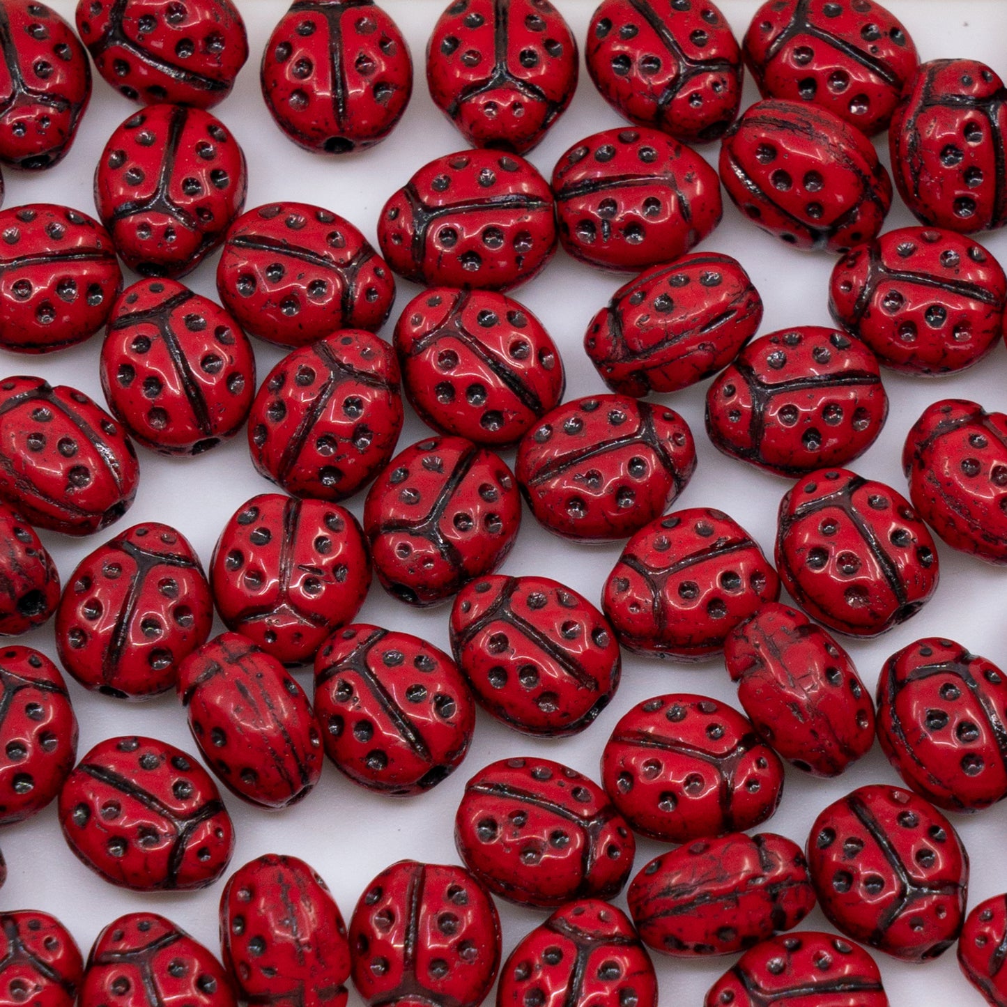 OUTLET 250g/50g Ladybird Beads, 10 x 7 mm, Red Black Lined (93180-46441), Glass, Czech Republic