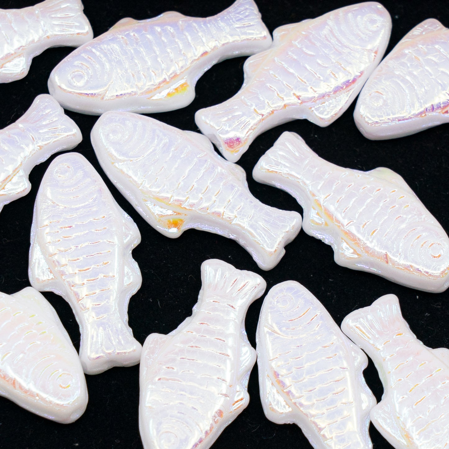 OUTLET 250g/50g Big Fish Beads, 24 x 10 mm, White Ab Full (2X Side) (02010-28703), Glass, Czech Republic