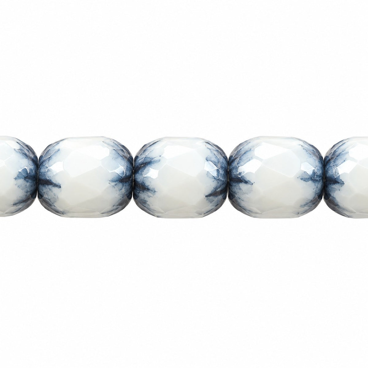 Faceted Fire Polished Beads Special Cut, White Matte Luster Blue Full Coated (02010-84110-14464), Glass, Czech Republic