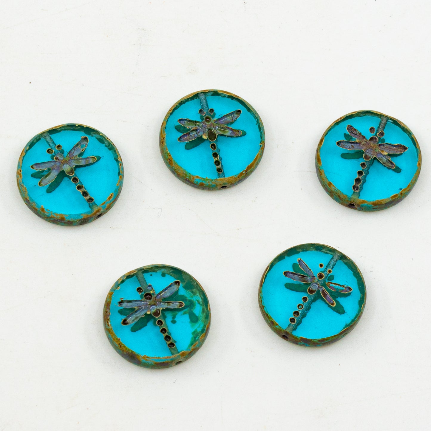 OUTLET 10 grams Table Cut Dragonfly Beads, 17 x 17 mm, Aqua Blue Travertin (AQUAB-86800), Glass, Czech Republic