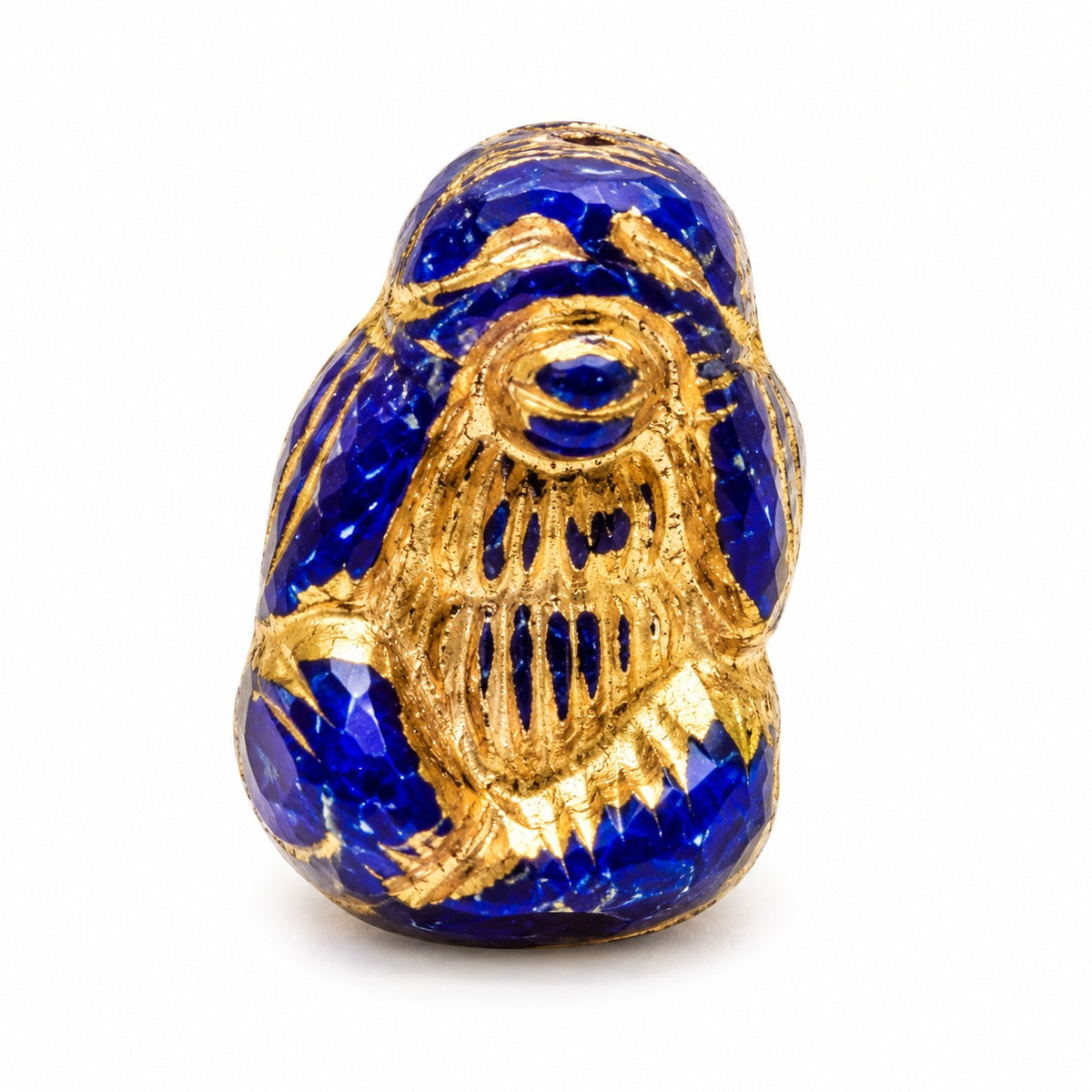 See No Evil Monkey Beads, Rich Blue Gold Lined (33060-54302), Glass, Czech Republic