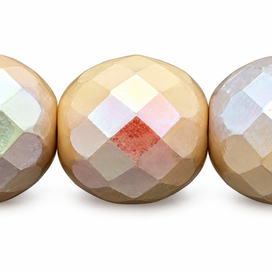 Faceted Round Fire Polished Beads, Chalk White Antique Silver Patina Ab (03000-81002-28701), Glass, Czech Republic
