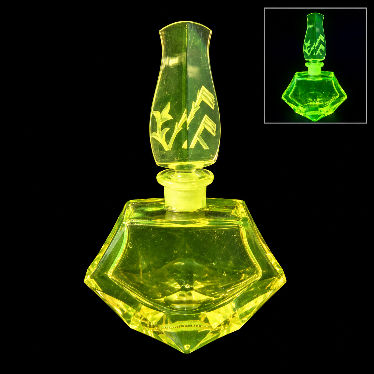 Uranium Vintage Bohemia Glass Perfume Bottle, Czech Republic, OUTLET