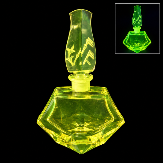 Uranium Vintage Bohemia Glass Perfume Bottle, Czech Republic, OUTLET