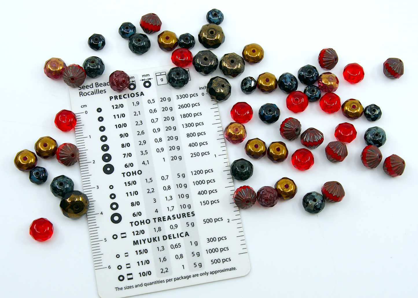 OUTLET 10 grams Faceted Fire Polished Beads Mix (Cathedral, Rondelle, Lantherns), Mix Black Red (), Glass, Czech Republic