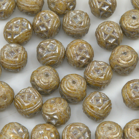 OUTLET 250g/50g Ornamental Ball Round Beads, 9 x 9 mm, White Travertin Silver Lined (02010-86800-54301), Glass, Czech Republic