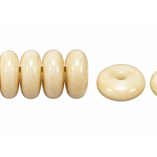 Donuts And Discs 2-Hole Pressed Beads, White Luster Brown Full Coated (02010-14413), Glass, Czech Republic