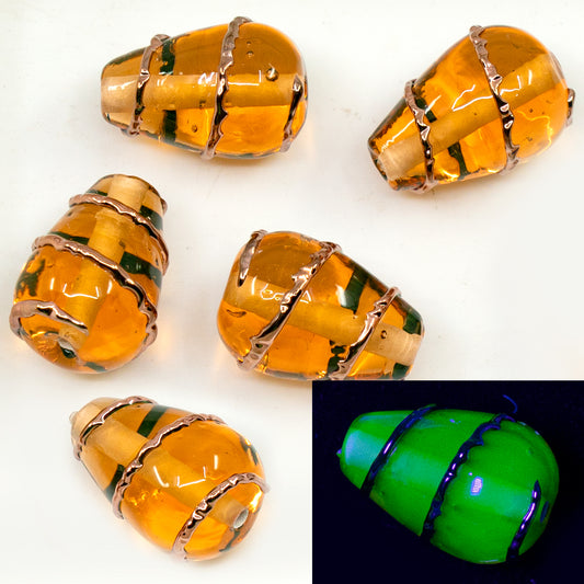 OUTLET 1 pcs Lampwork Teardrop Beads, 18 x 12 mm, Transparent Pink Uranium Bronze (00578-70990-b), Glass, Czech Republic