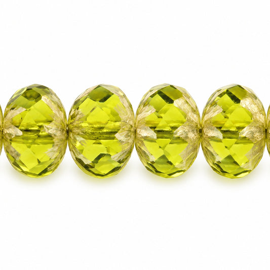 スペシャルカット・ファセット・ファイアポリッシュビーズ、透明グリーン・アンティークシルバーパティーナ (50220-81002)、ガラス、チェコ共和国製