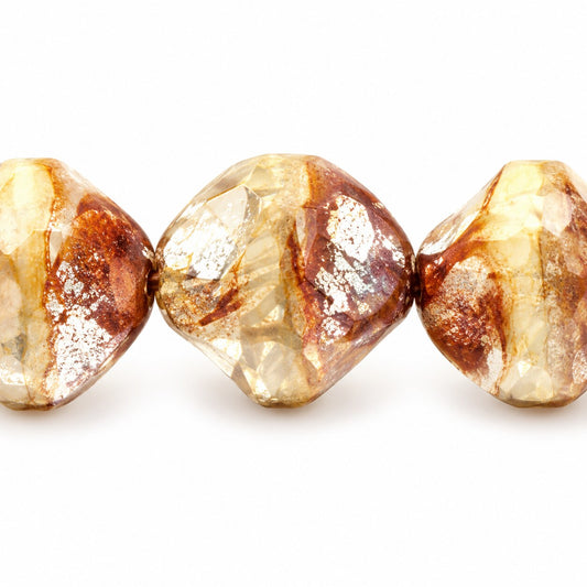 Special Cut Faceted Fire Polished Beads. Smashed, X3155 Picasso (x3155-43400), Glass, Czech Republic
