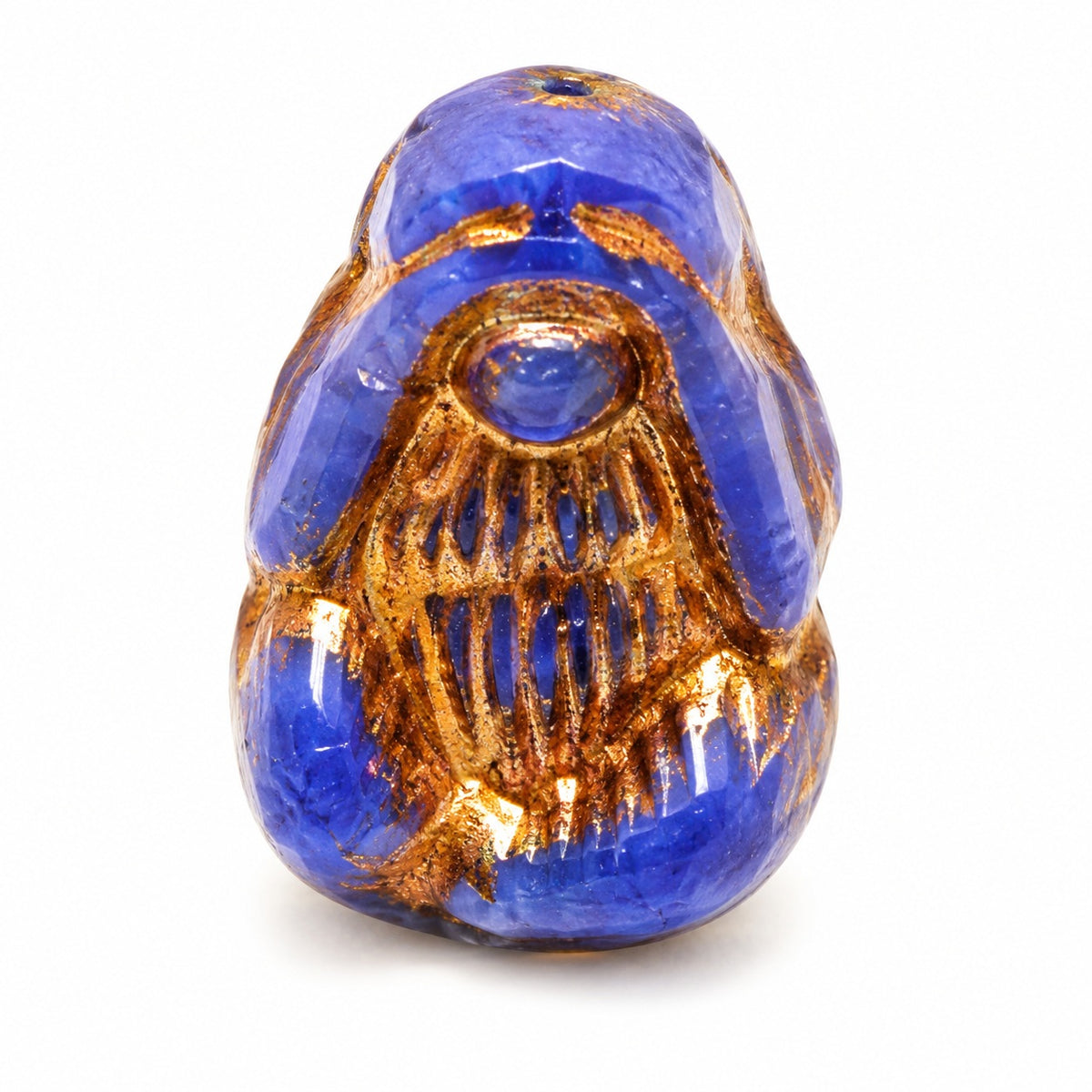 See No Evil Monkey Beads, Rich Blue Bronze Lined (33060-54317), Glass, Czech Republic
