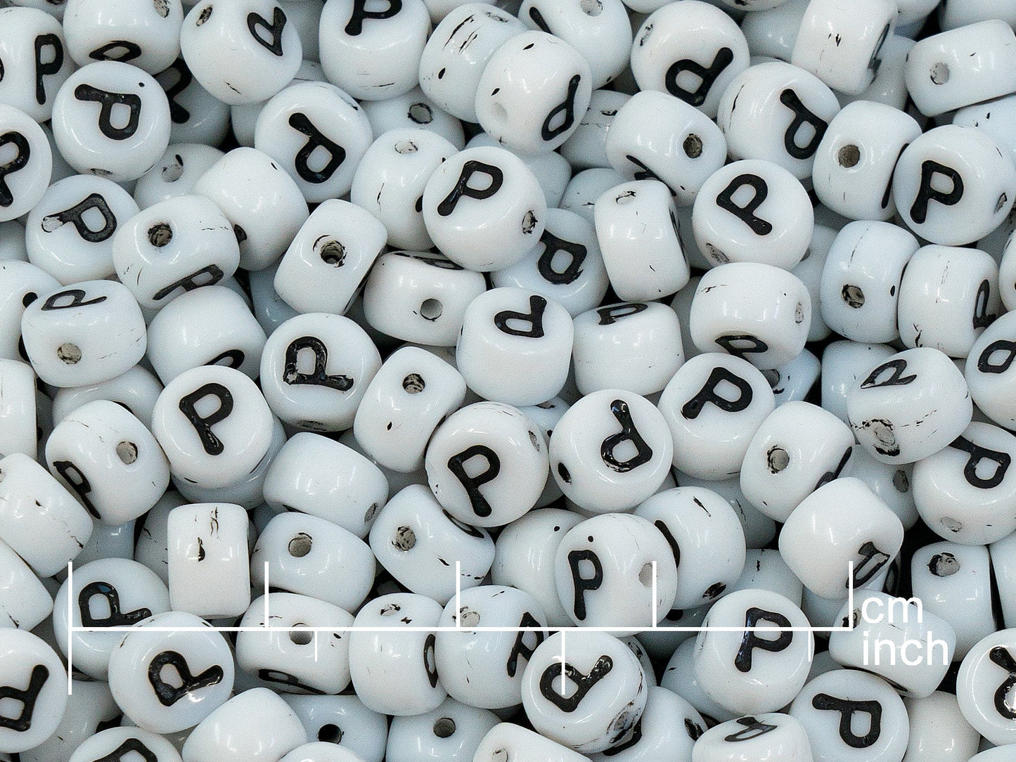 OUTLET 250g Pressed Czech Glass Letter Number Beads, 6 x 6 mm, (p), White Black Lined, Glass, Czech Republic