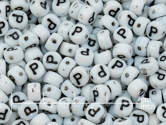 OUTLET 250g Pressed Czech Glass Letter Number Beads, 6 x 6 mm, (p), White Black Lined, Glass, Czech Republic