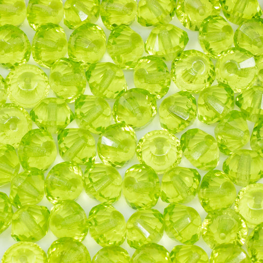 OUTLET 10g Special Cut Faceted Fire Polished Beads, 6 x 9 mm, Transparent Green (50400), Glass, Czech Republic