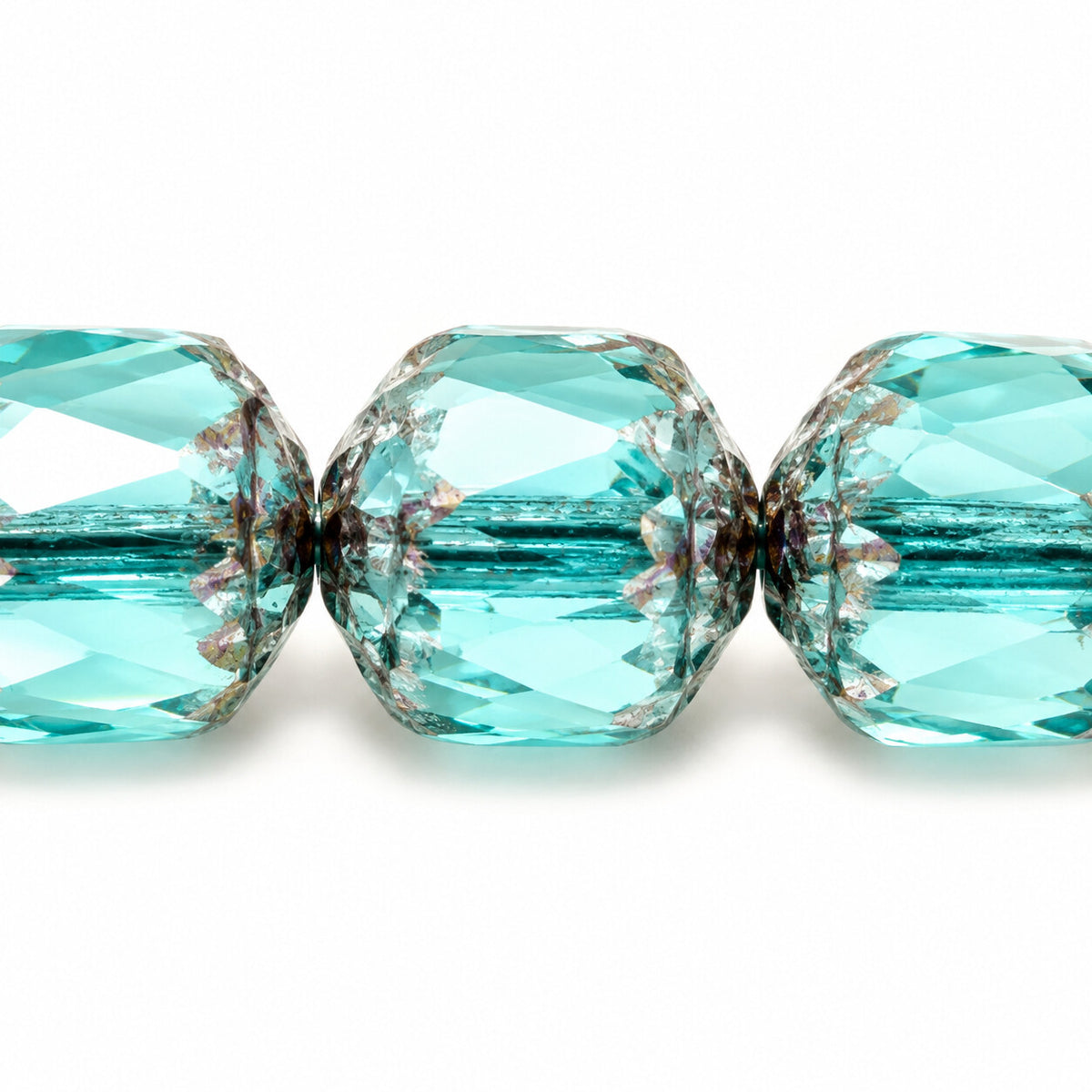 Cathedral Faceted Fire Polished Beads, Transparent Aqua Bronze (60110-14415), Glass, Czech Republic
