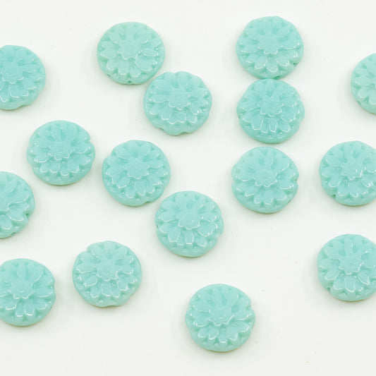 アウトレット 10グラム 2穴エーデルワイスフラワービーズ、14 x 14 mm、ターコイズ（63110）、ガラス、チェコ共和国