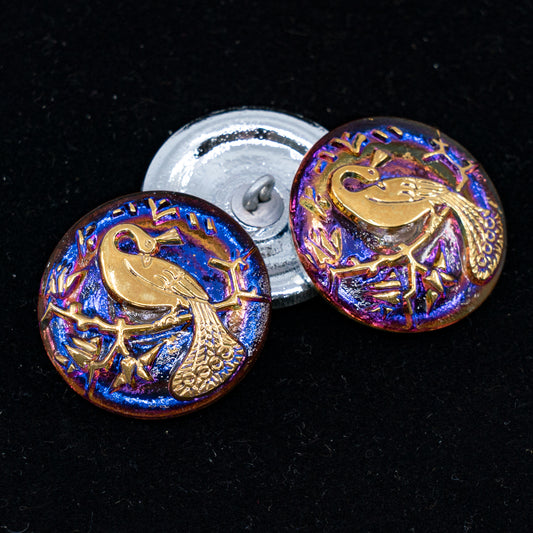 OUTLET 1 pcs Czech Glass Handmade Button, s10 x 22 mm, Peacock Volcano Gold (peacock-volcano-gold), Glass, Czech Republic