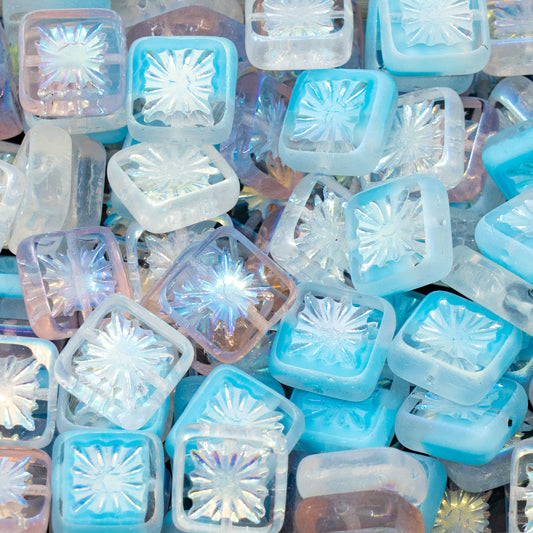 OUTLET 10 grams Table Cut Square Kiwi Beads, 10 x 10 mm, Light Pastel Mixed Colors Ab (light-pastel-mix-AB), Glass, Czech Republic