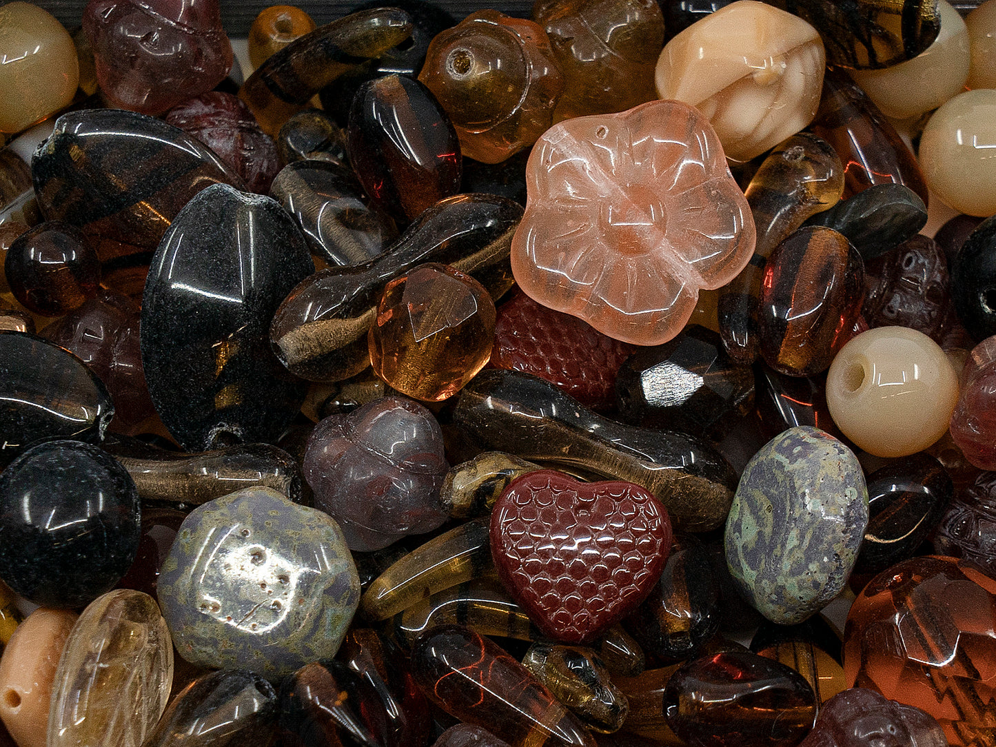 OUTLET Mix Of Unique Czech Bohemia Glass Pressed Beads,  mm, Glass, Czech Republic