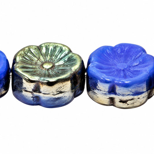 Hawaii Pressed Beads, Opaque Blue 22501 (33040-22501), Glass, Czech Republic