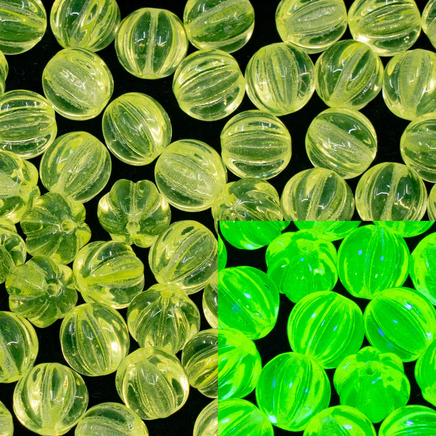 OUTLET 10 grams Melon Beads, 8 x 8 mm, Transparent Yellow (80130), Glass, Czech Republic
