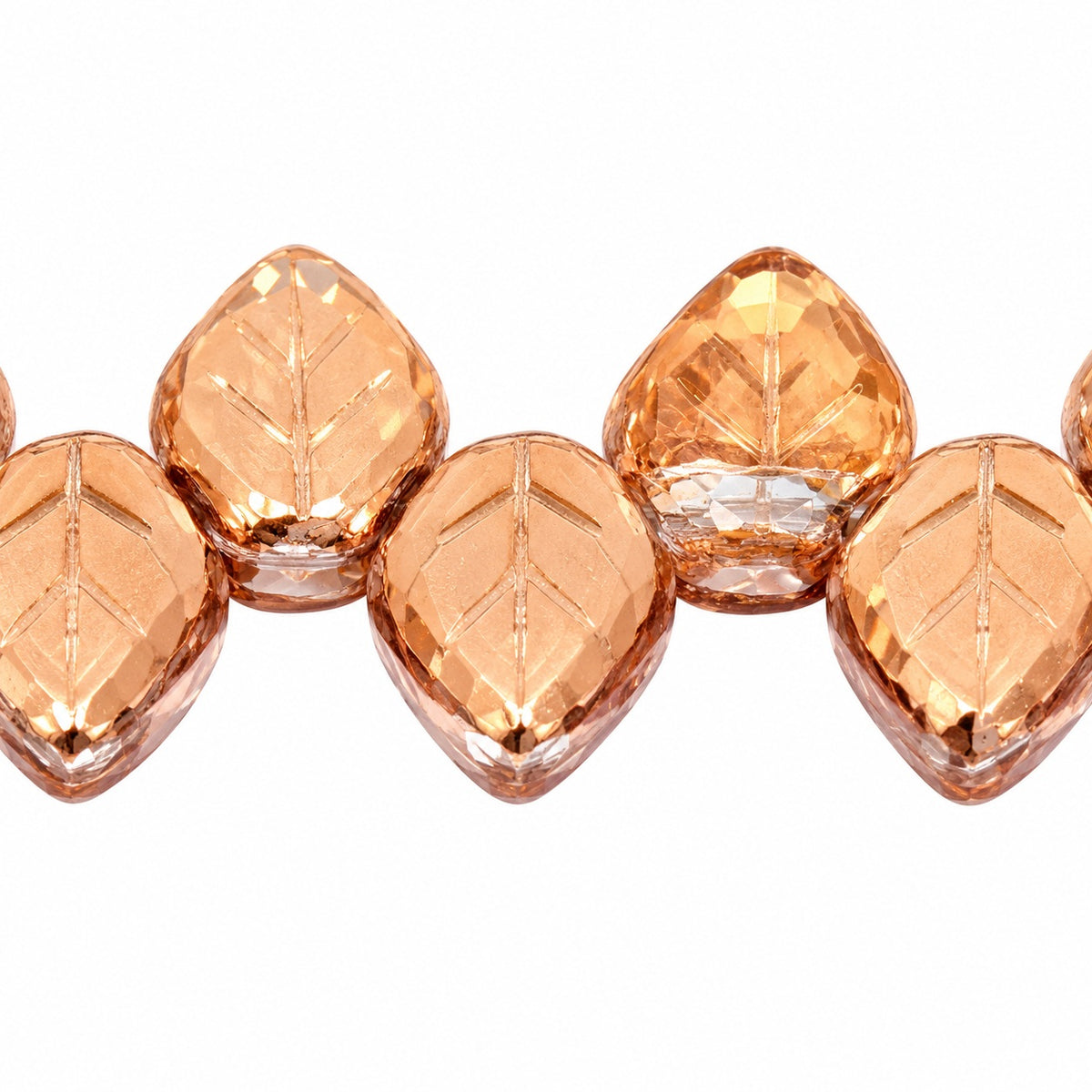 Small Leaf Pressed Beads, Crystal Rose Gold Capri (00030-27101), Glass, Czech Republic