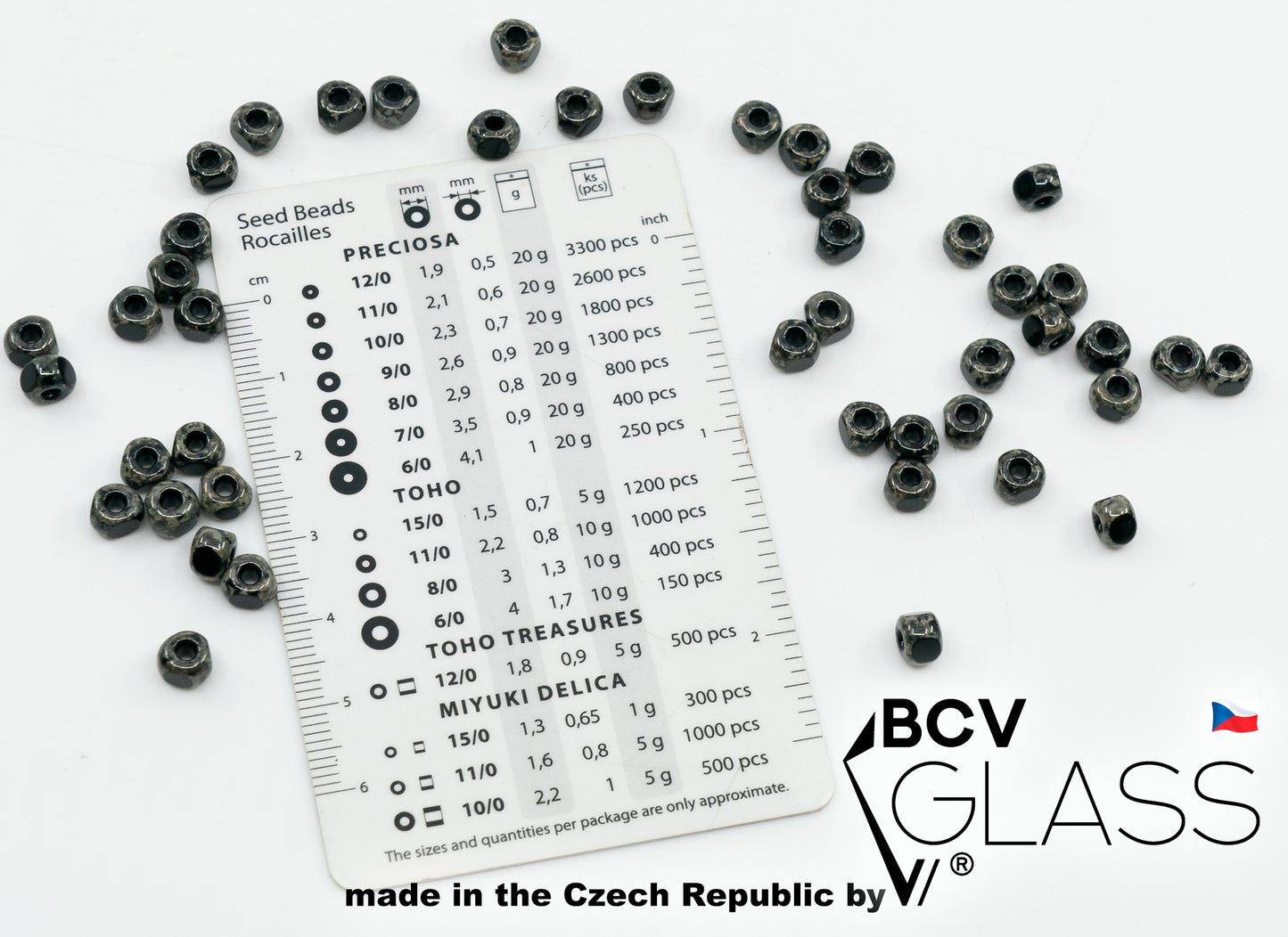 OUTLET 10 grams Pressed Beads, 6 x 6 mm, Black Travertin (23980-86800), Glass, Czech Republic